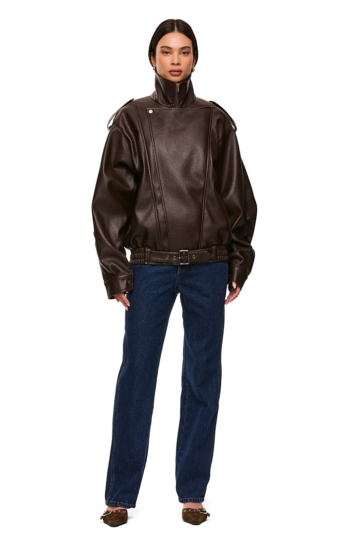 Rori Leather Jacket — Oversized PU Leather Jacket with Belt Detail