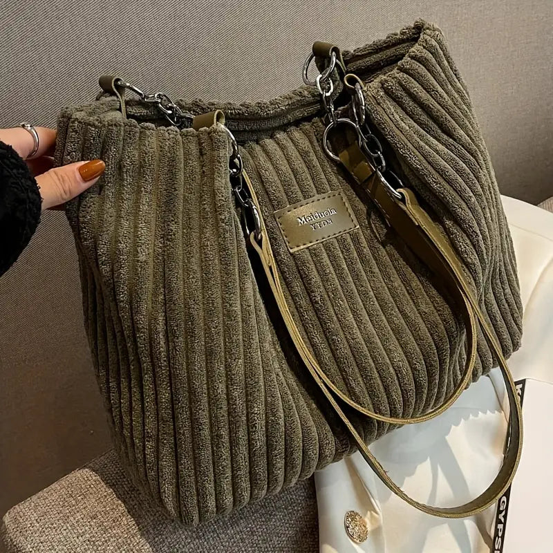 Harper — Soft-Touch Corduroy Tote Bag with Zipper Closure