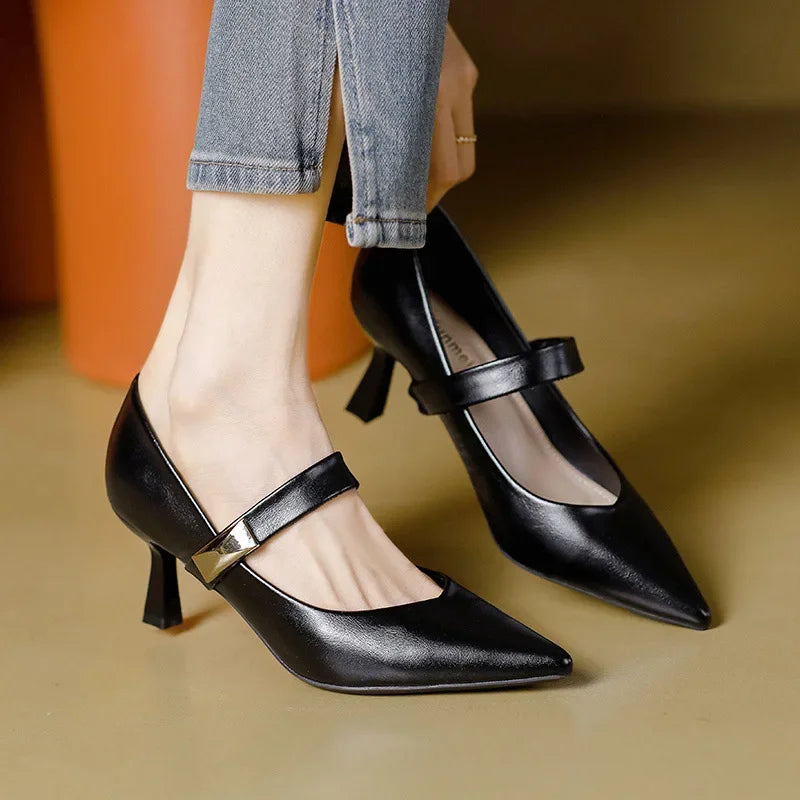 Lorien — Genuine Leather Mary Jane Heels with Kitten Heel and Cushioned Insole