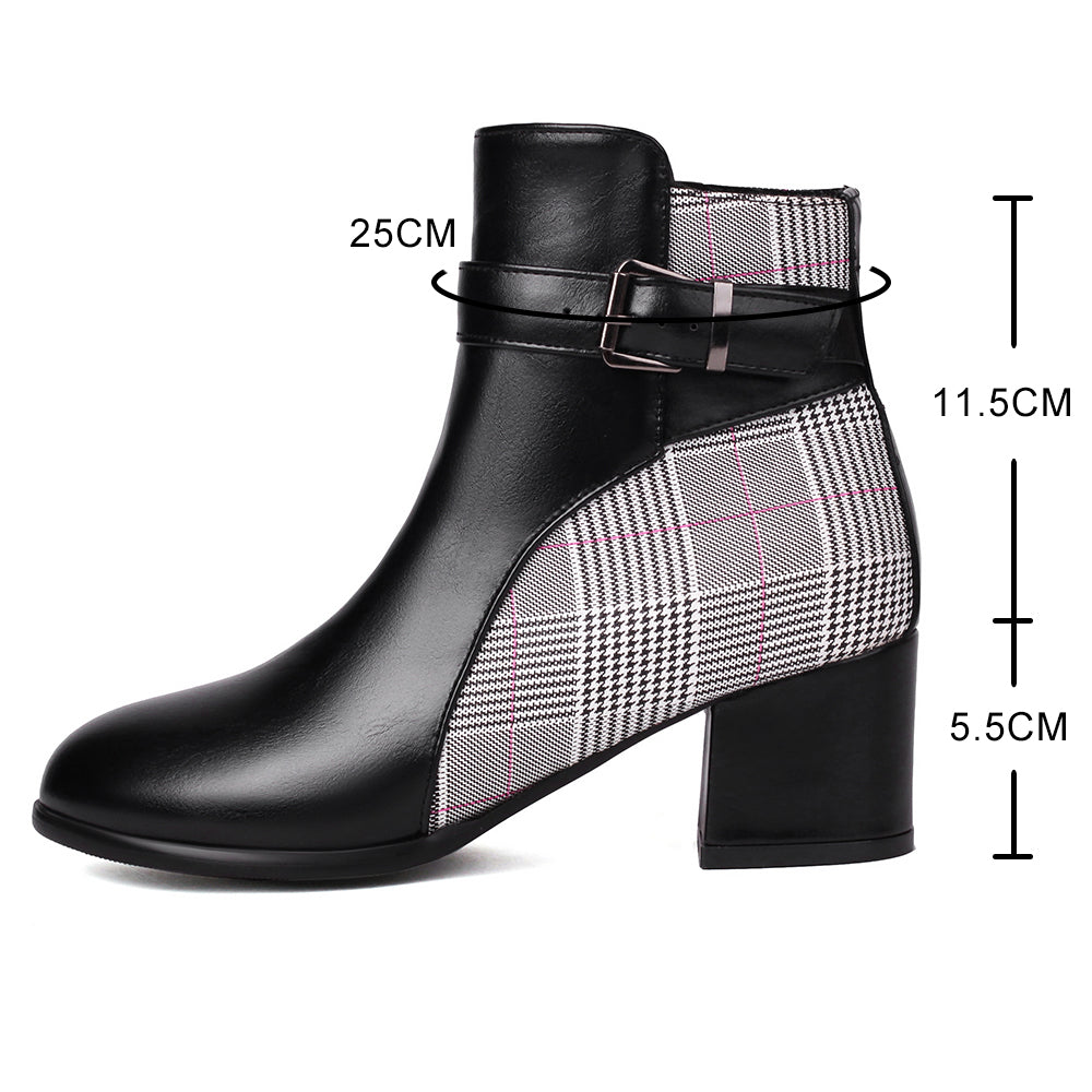Elevare — Women’s Plaid Block Heel Boots with Cushioned Insole