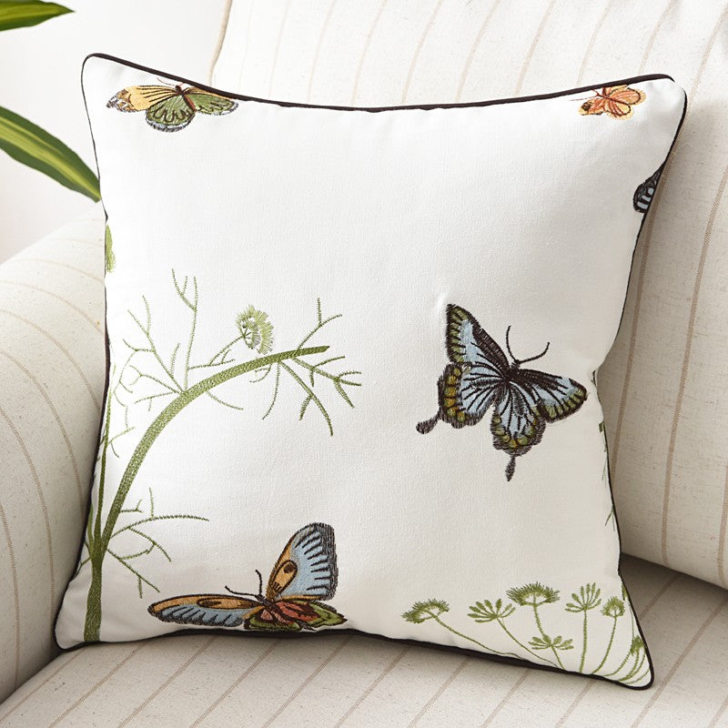 Liora — Embroidered Butterfly Cushion Cover in Cotton-Linen Blend