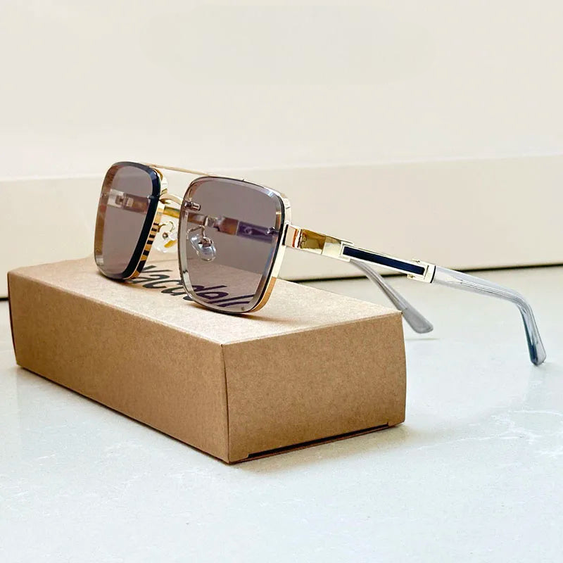 Asleris — Gold Titanium Retro Sunglasses with UV400 Protection