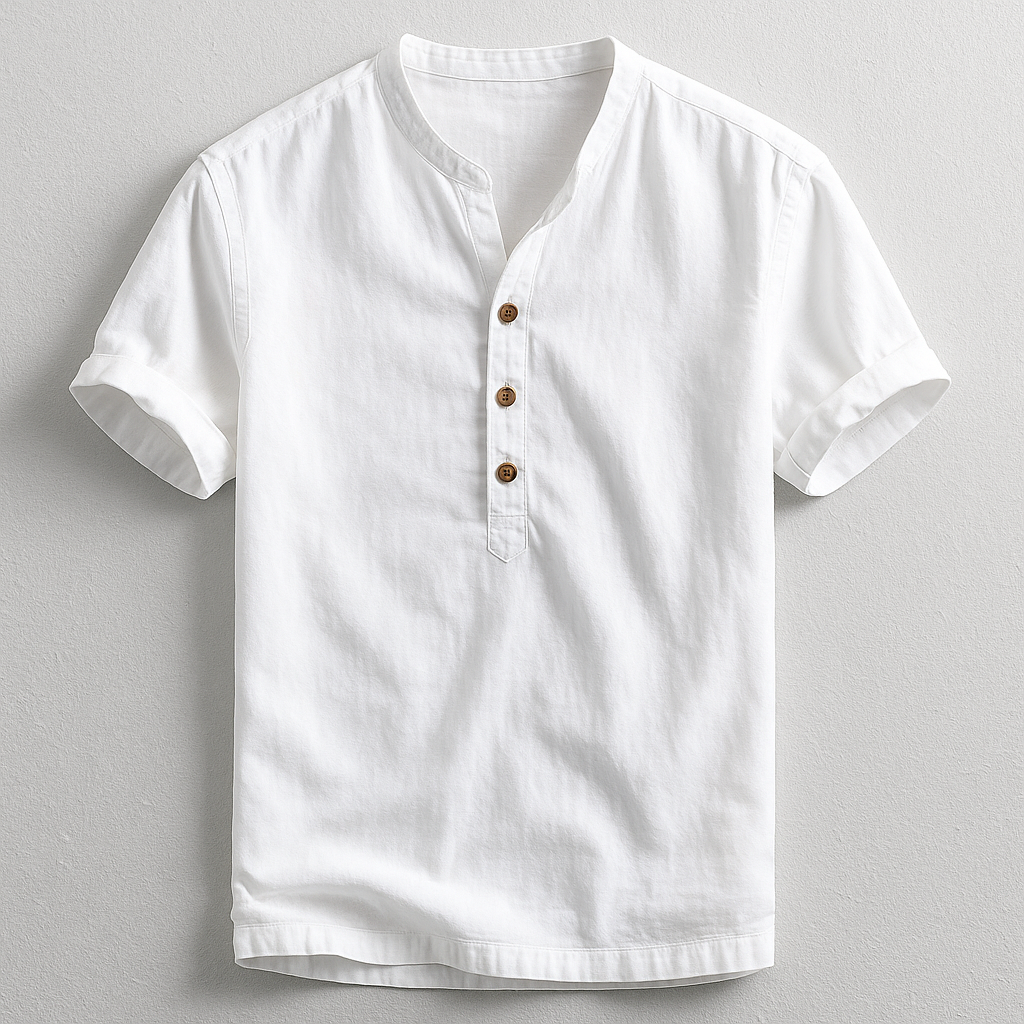 Verno — Linen Cotton Blend Henley Shirt with Tailored Fit