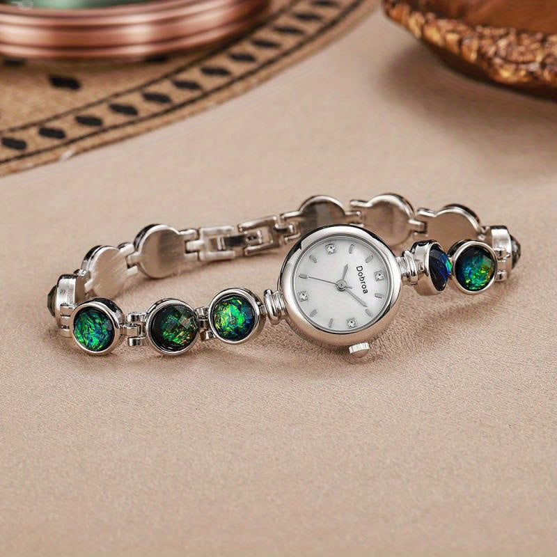 Marlenza — Green Opal Gemstone Watch with Sculptural Link Bracelet