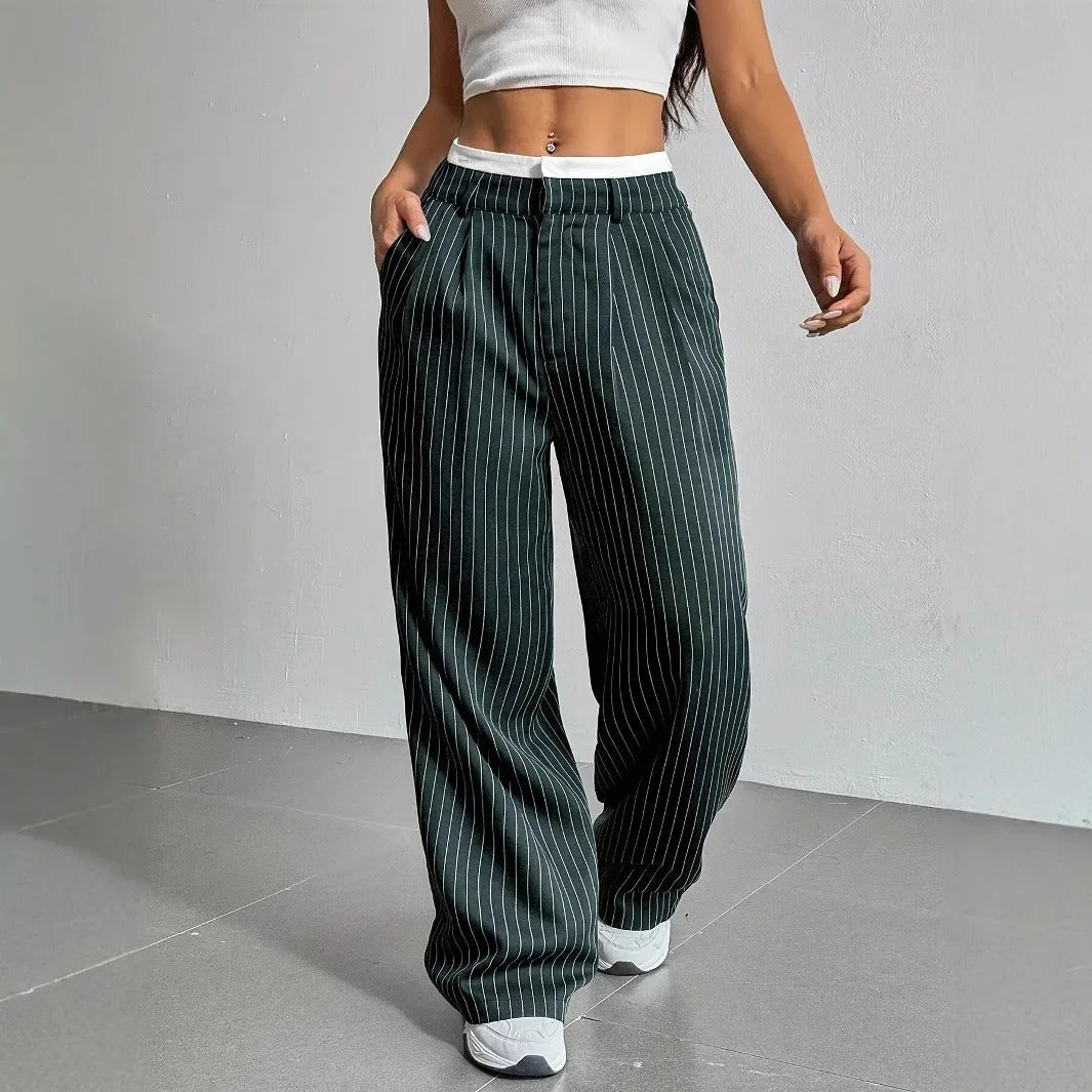 Virella — High-Waisted Striped Wide Leg Trousers with Waist Pleats