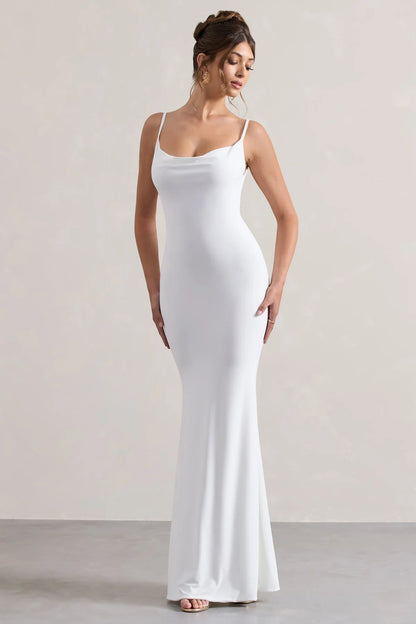 Evrenna — Elegant Lace-Back Cowl Neck Maxi Dress for Formal Events