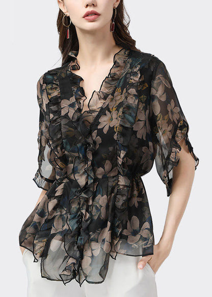 Black Ruffled Patchwork Chiffon Blouse™ — Feel Effortlessly Flawless and Unstoppable All Summer Long