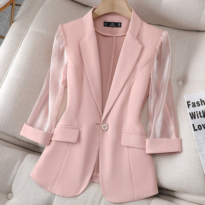 Zevin — Women's Tailored Blazer with Sheer Organza Sleeves