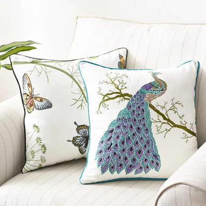 Liora — Embroidered Butterfly Cushion Cover in Cotton-Linen Blend
