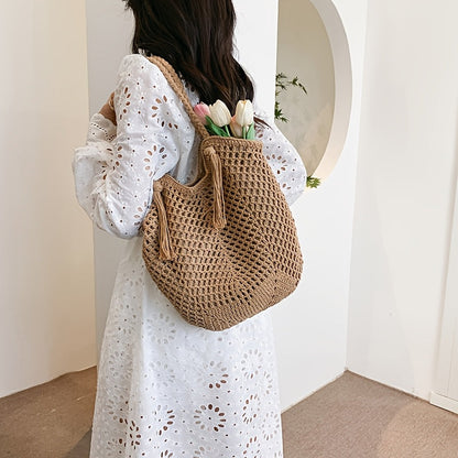 Ardena — Oversized Handcrafted Cotton Crochet Tote with Tassels