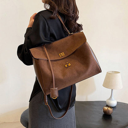 Liora Tote — Faux Suede Shoulder Bag with Turn Lock Closure