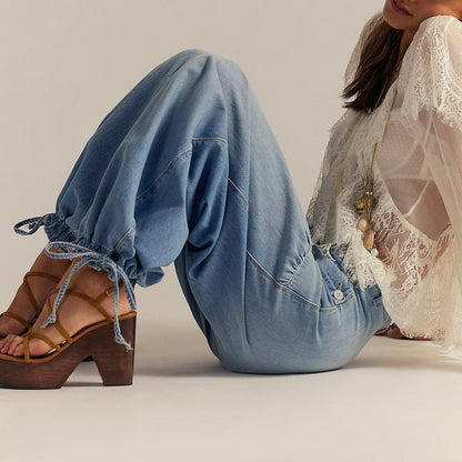 Sorenna — Wide-Leg Cotton Denim Jeans with Boho Pockets