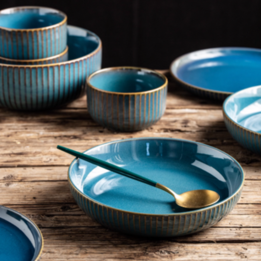 Liora — 12-Piece Ceramic Dinnerware Set with Hand-Stained Finish