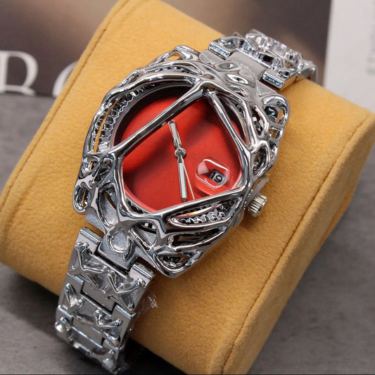 Renvar — Liquid Metal Frame Watch with Chrome Bracelet and Date Display