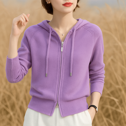 Avero — Breathable Loft-Knit Hoodie with Two-Way Zipper and Raglan Sleeves