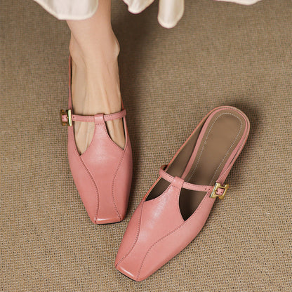 Velora — Genuine Leather T-Strap Mules with Cushioned Heel
