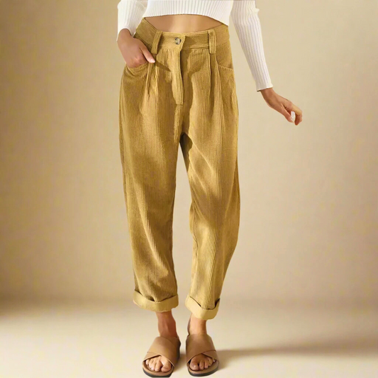 Lioren High Waist Corduroy Pants — Women’s Ankle-Length Comfort Fit