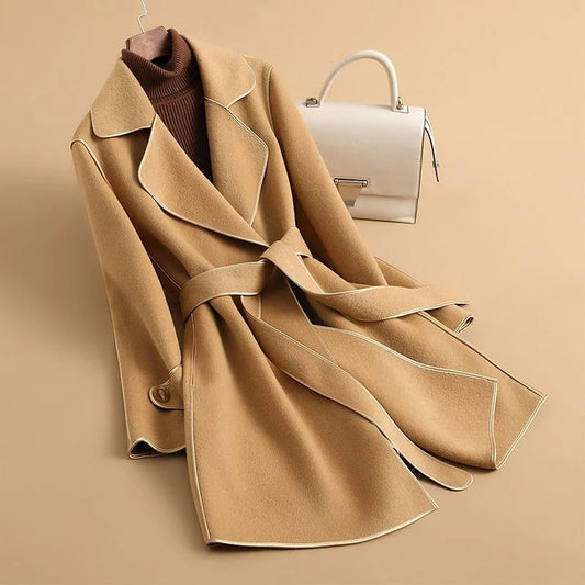 Sorrenna Cashmere Coat — Soft Blend with Adjustable Waist Belt for Warmth