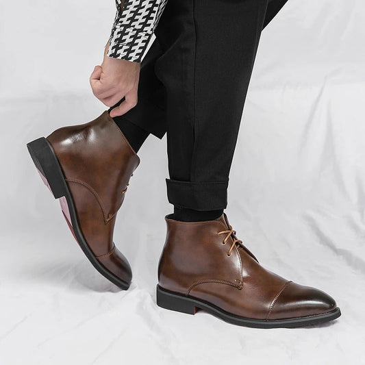 Marlowe — Men’s Polished Cap-Toe Dress Boots with Cushioned Comfort