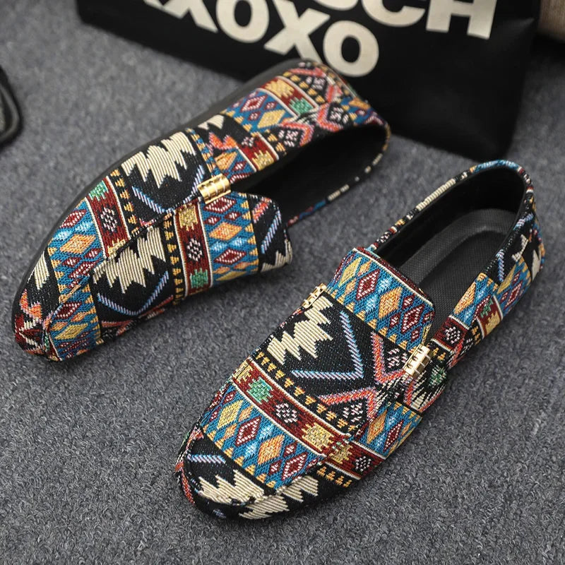 Liora Canvas Loafers — Lightweight Breathable Shoes with Aztec Design