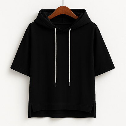 Fintan — Lightweight Short-Sleeve Cotton Blend Hoodie with Adjustable Hood