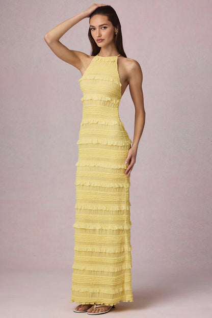 Clarellea — Halter Neck Maxi Dress with Ruffled Open Back