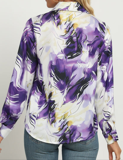 Madryn — Satin Silk Blend Button-Up Shirt with Marble Gloss Finish