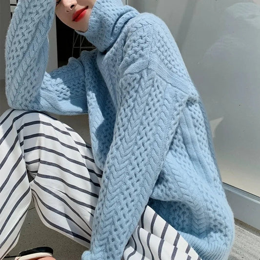 Callen Sweater — 100% Pure Cashmere Cable-Knit Turtleneck Sweater