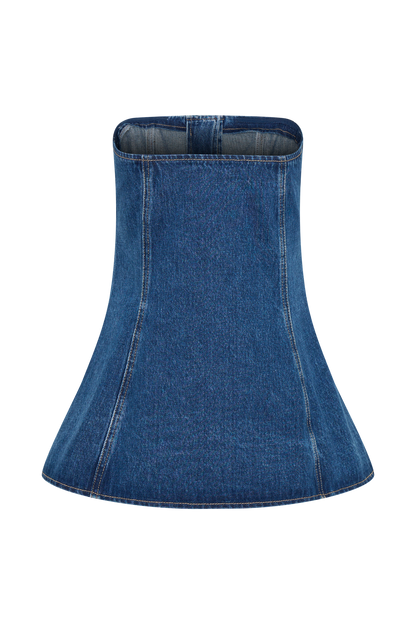 Veltrix Strapless Long Line Button Top - Dark Blue