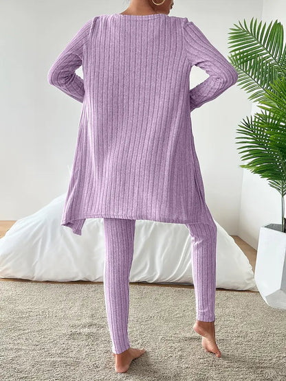 Vesira — 3-Piece Ribbed Knit Lounge Set with Slim Fit