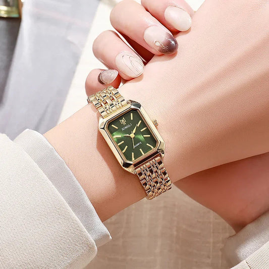 Lorian — Gold-Tone Stainless Steel Watch with Faceted Glass Face