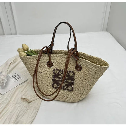 Liora — Handcrafted Straw Beach Bag with Adjustable Faux Leather Handles