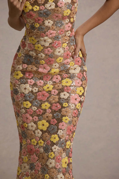 Norla Dress — Lightweight Strapless Floral Midi Dress with Lace-Up Back