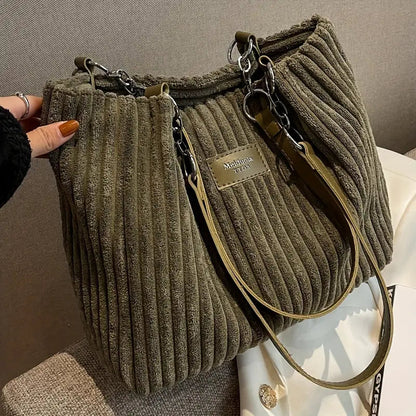 Harper — Soft-Touch Corduroy Tote Bag with Zipper Closure