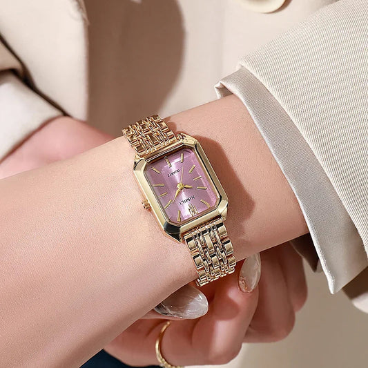 Lorian — Gold-Tone Stainless Steel Watch with Faceted Glass Face