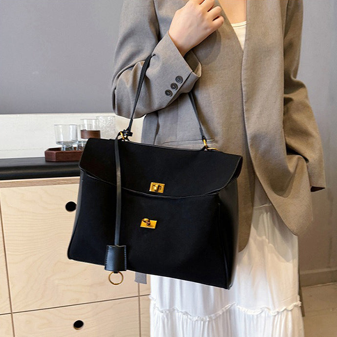 Liora Tote — Faux Suede Shoulder Bag with Turn Lock Closure