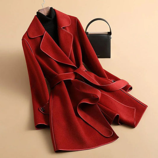Sorrenna Cashmere Coat — Soft Blend with Adjustable Waist Belt for Warmth