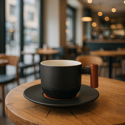 Liora — Vintage Ceramic Coffee Cup with Wooden Handle for Cappuccinos