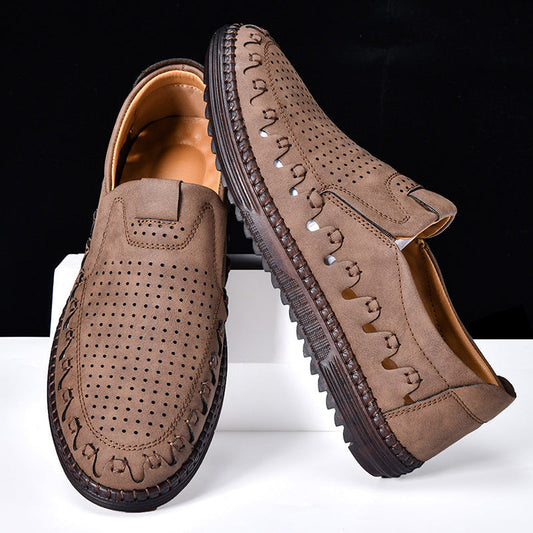 Tarenzo — Men's Full-Grain Cowhide Leather Slip-On Shoes with Breathable Vents