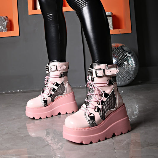 Liora — Gothic Platform Boots with Chunky Sole and Buckle Accents