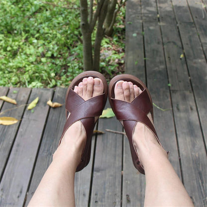 Kintara Wedge Sandals Khaki/Coffee Leather Platforms X-Strap Sandals