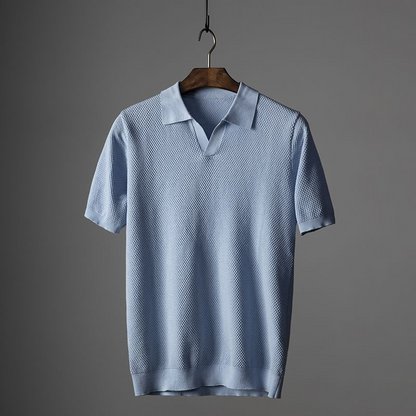 Elevian — Peruvian Cotton Knit Polo with Buttonless Johnny Collar