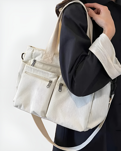 Lornell Cord Tote — Spacious Everyday Bag with Organized Storage