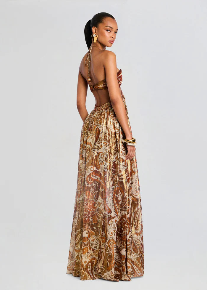 Elara — Boho Paisley Maxi Dress with Twist-Front Bandeau
