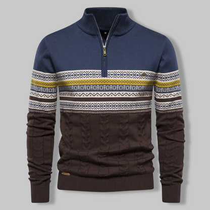 Norla — Men's Cable-Knit Quarter Zip Sweater with Alpine Pattern