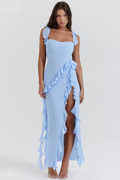 Zynlore Flutter Sleeve Ruffle Maxi Dress