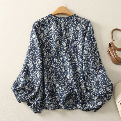 Sylvea Linen Blouse — Floral Print with Billowy Sleeves for Comfort
