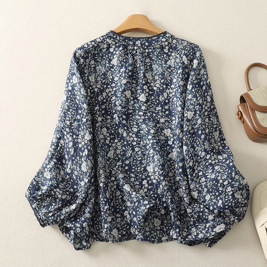 Sylvea Linen Blouse — Floral Print with Billowy Sleeves for Comfort
