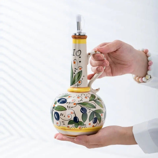 Arlina — Hand-Painted Ceramic Olive Oil Dispenser with Stainless Spout