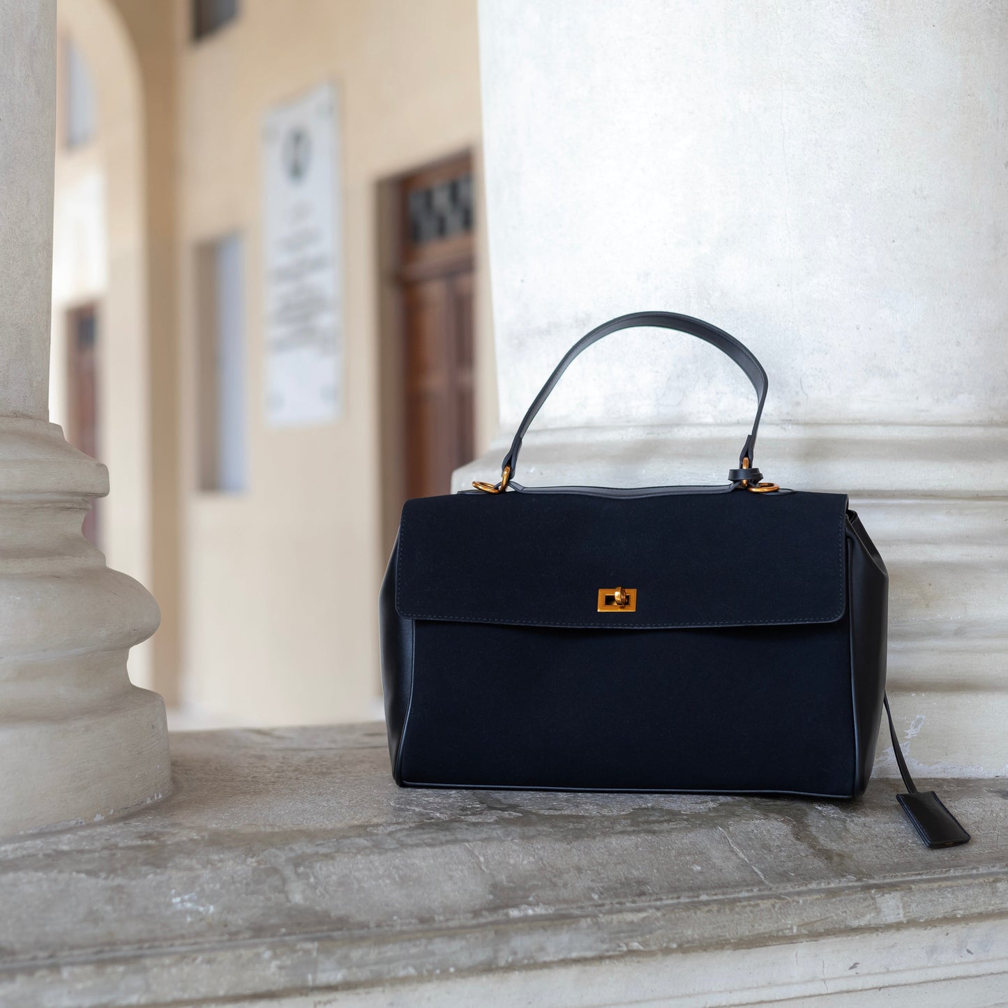 Liora Tote — Faux Suede Shoulder Bag with Turn Lock Closure